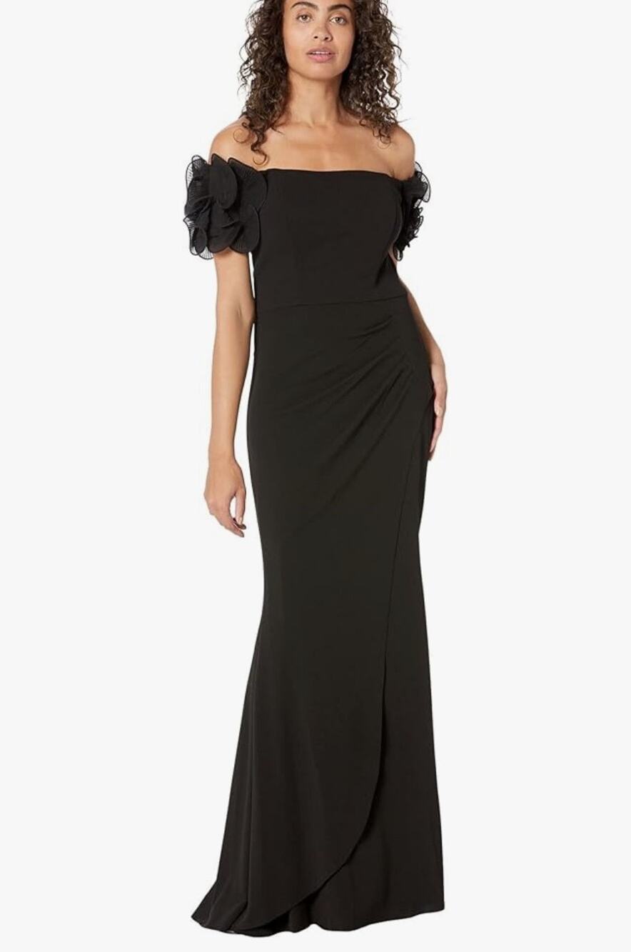 XSCAPE Off-The-Shoulder Ruffled Sleeve Navy Formal Gown Sizes 12